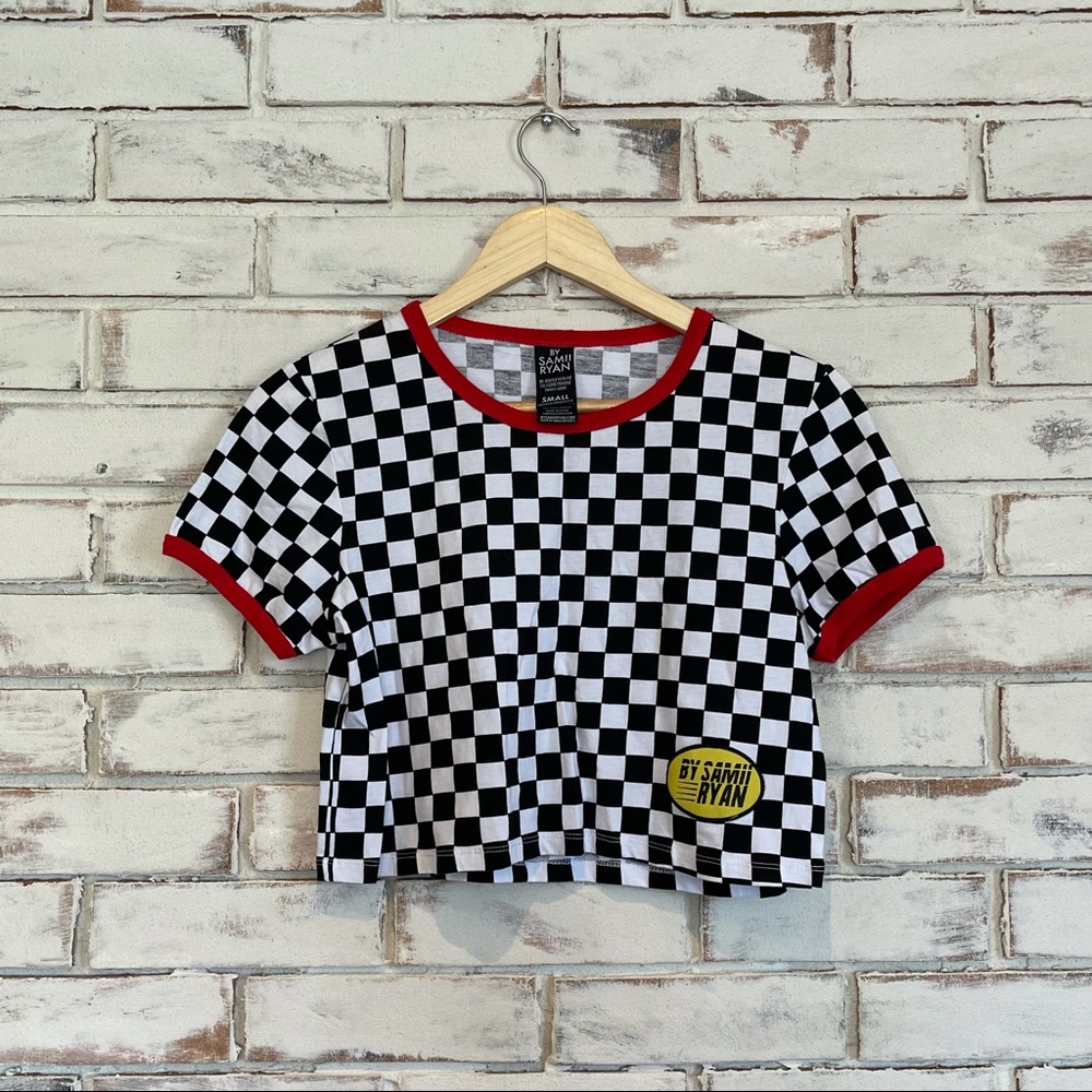 Samii ryan black white checkered crop top size small